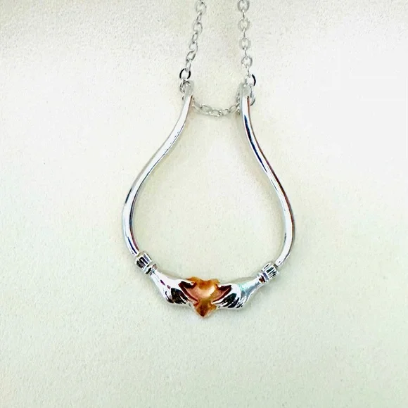 Claddagh Design Ring Keeper Necklace with Rose Gold Accent - Silver - Picture 2 of 4